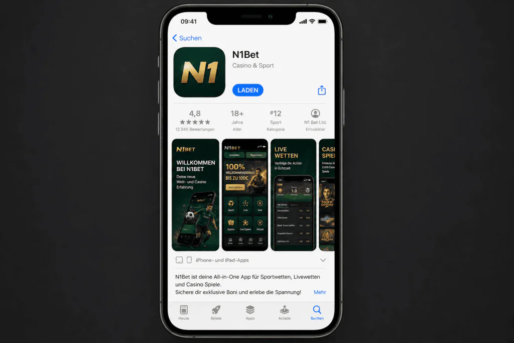 Layout der N1Bet-Anwendungsseite im offiziellen Apple App Store - n1bets.ch
