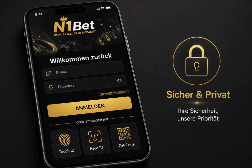 Mobiler Anmeldebildschirm der N1Bet-App mit biometrischen Authentifizierungsfunktionen - n1bets.ch