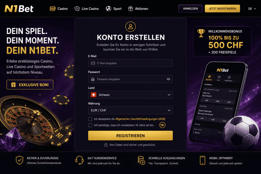 Offizielle N1Bet-Registrierungsoberfläche zum Erstellen eines neuen Benutzerkontos - n1bets.ch